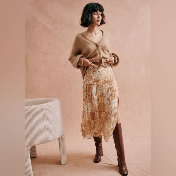 Sezane Dresses & Skirts - Sezane Camel Patchwork Tammie Skirt Size 38 US 6